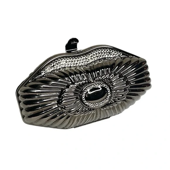 Metallic Chrome Silver Gray Diamond Rhinestone Hard Shell Metal Bag Chain Strap - Picture 2 of 16